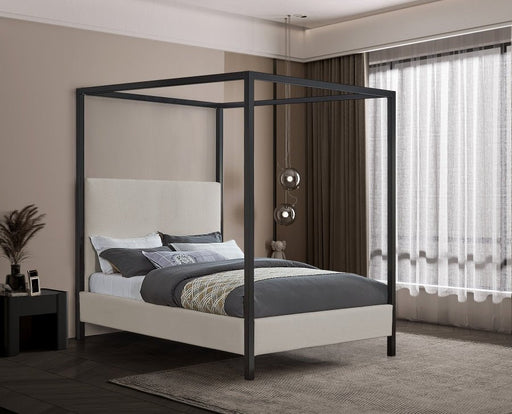 James Linen Textured Fabric King Bed Beige - Gate FurnitureKing Bed