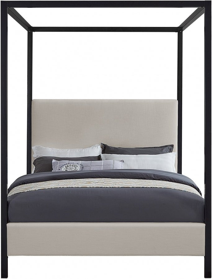 James Linen Textured Fabric King Bed Beige - Gate FurnitureKing Bed