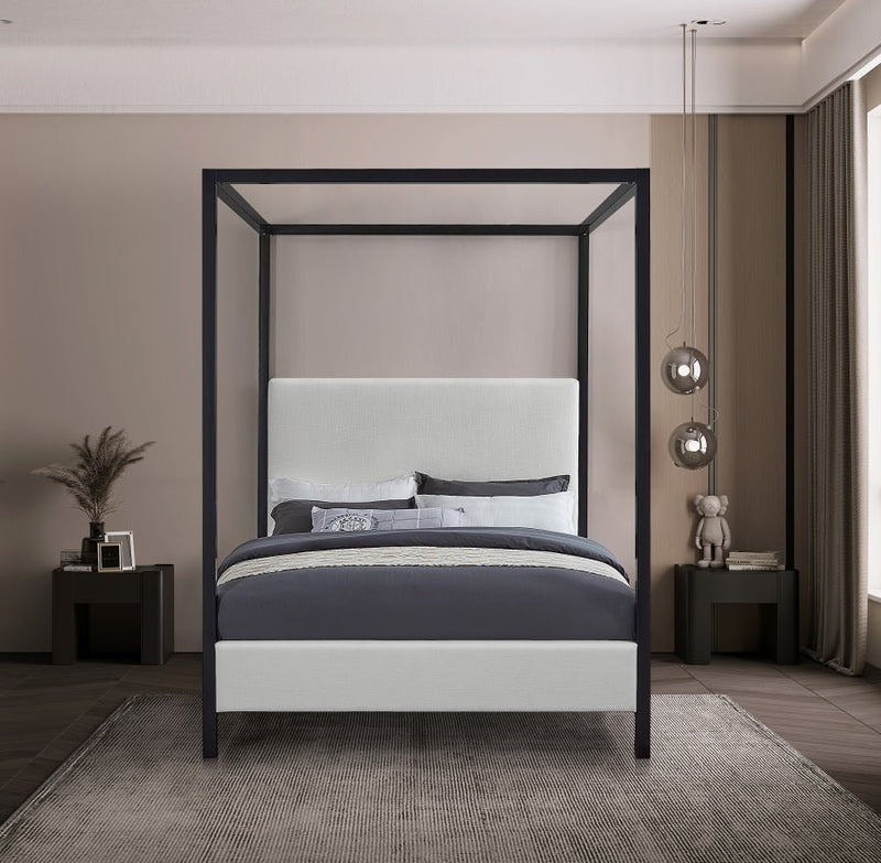 James Linen Textured Fabric King Bed Cream - Gate FurnitureKing Bed