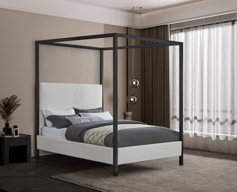 James Linen Textured Fabric King Bed Cream - Gate FurnitureKing Bed