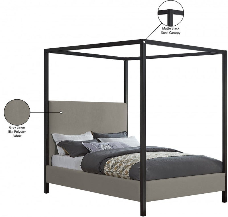 James Linen Textured Fabric King Bed Grey - Gate FurnitureKing Bed