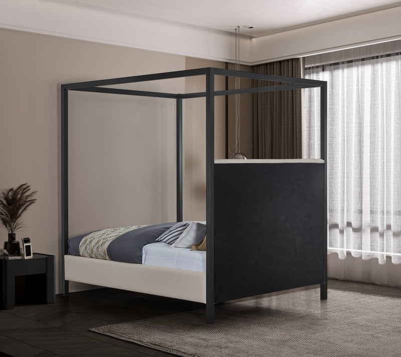 James Linen Textured Fabric Queen Bed Beige - Gate FurnitureQueen Bed