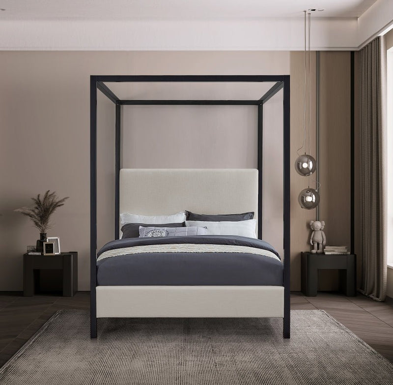 James Linen Textured Fabric Queen Bed Beige - Gate FurnitureQueen Bed