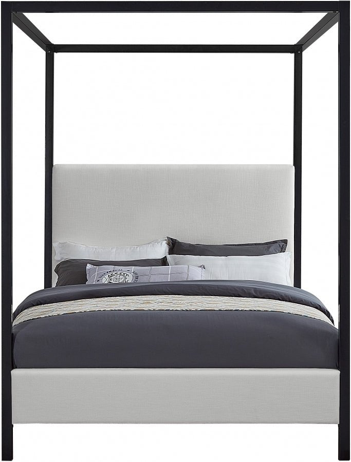 James Linen Textured Fabric Queen Bed Cream - Gate FurnitureQueen Bed