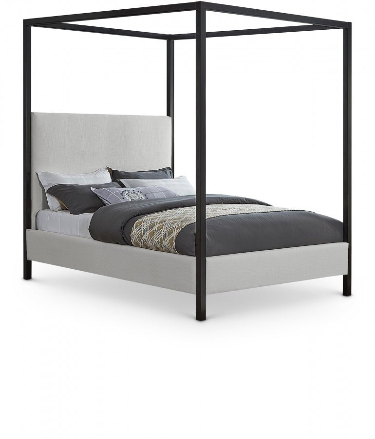 James Linen Textured Fabric Queen Bed Cream - Gate FurnitureQueen Bed
