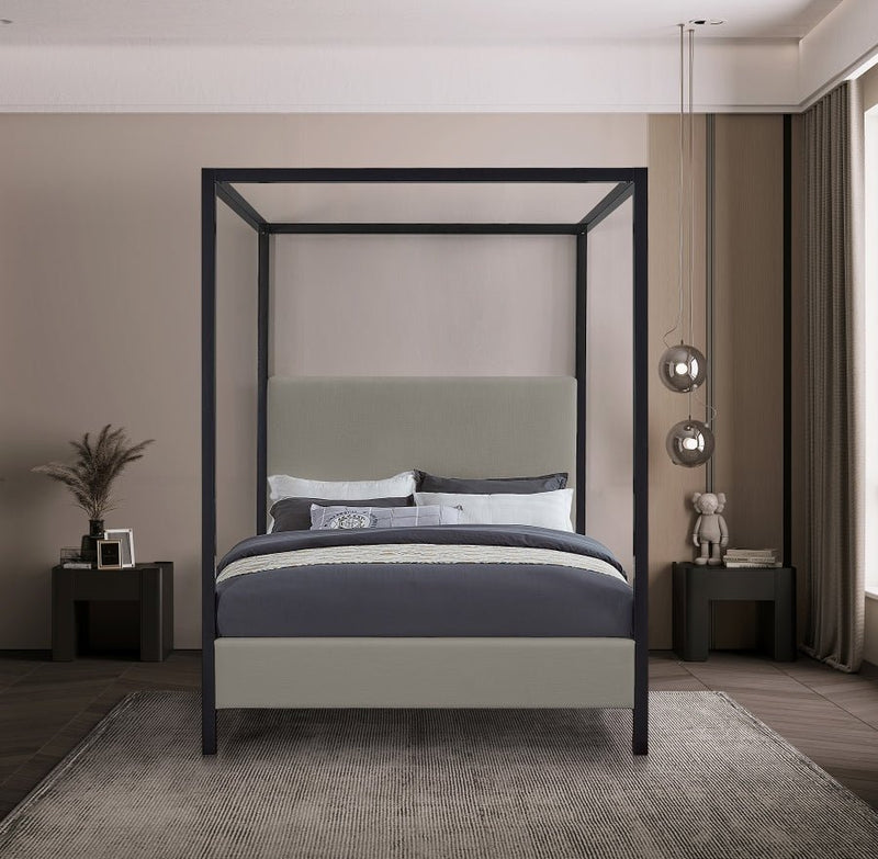 James Linen Textured Fabric Queen Bed Grey - Gate FurnitureQueen Bed