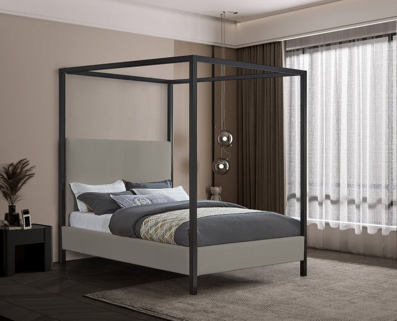 James Linen Textured Fabric Queen Bed Grey - Gate FurnitureQueen Bed