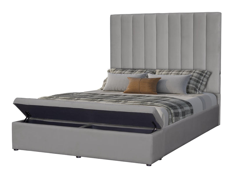 Jane - Gray Upholstered Storage King Bed with USB Charger - B159-K-Bed