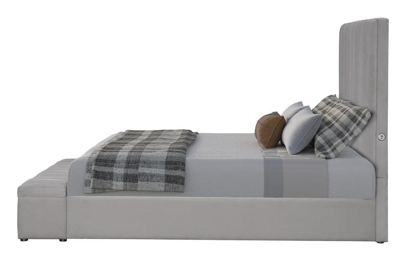 Jane - Gray Upholstered Storage King Bed with USB Charger - B159-K-Bed