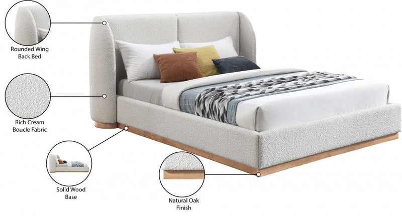 Jardin Boucle Fabric King Bed (3 Boxes) Cream - Gate FurnitureKing Bed
