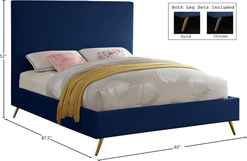 Jasmine Velvet Queen Bed Blue - Gate FurnitureQueen Bed