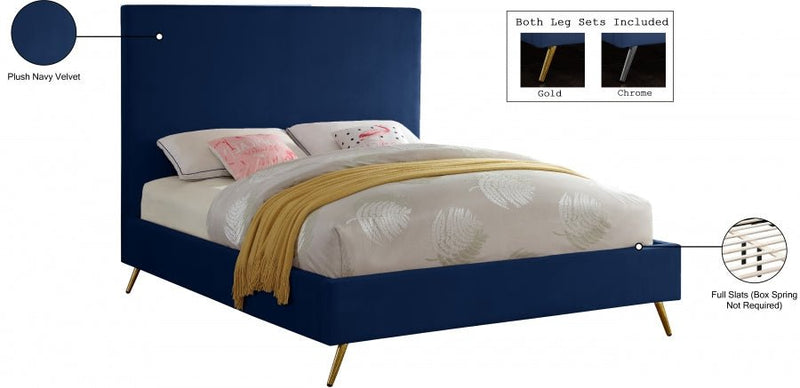 Jasmine Velvet Queen Bed Blue - Gate FurnitureQueen Bed