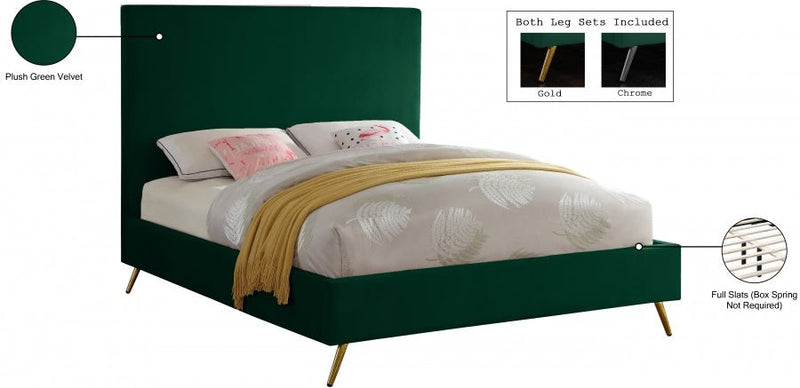 Jasmine Velvet Queen Bed Green - Gate FurnitureQueen Bed