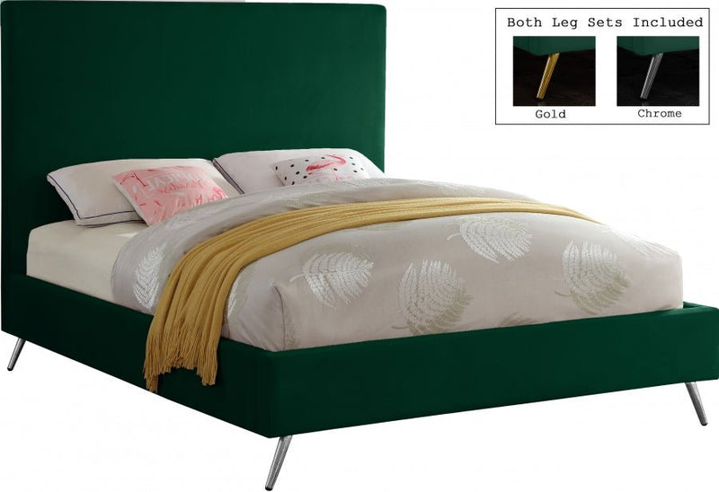 Jasmine Velvet Queen Bed Green - Gate FurnitureQueen Bed