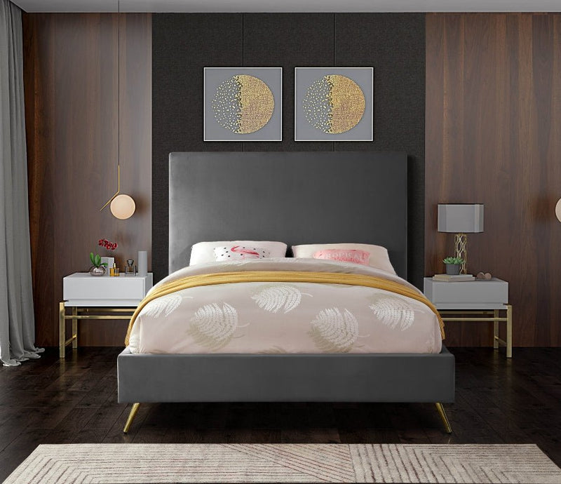 Jasmine Velvet Queen Bed Grey - Gate FurnitureQueen Bed