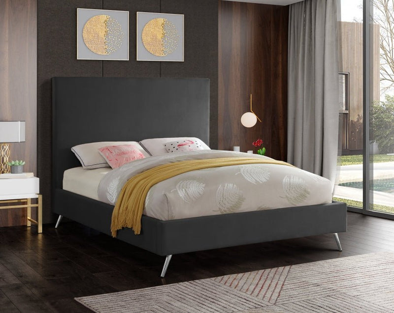 Jasmine Velvet Queen Bed Grey - Gate FurnitureQueen Bed