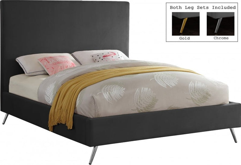 Jasmine Velvet Queen Bed Grey - Gate FurnitureQueen Bed