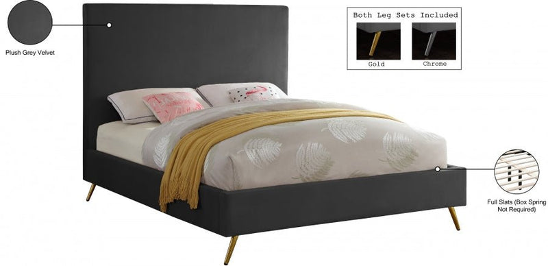 Jasmine Velvet Queen Bed Grey - Gate FurnitureQueen Bed