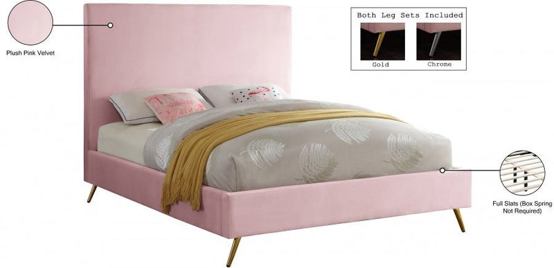 Jasmine Velvet Queen Bed Pink - Gate FurnitureQueen Bed