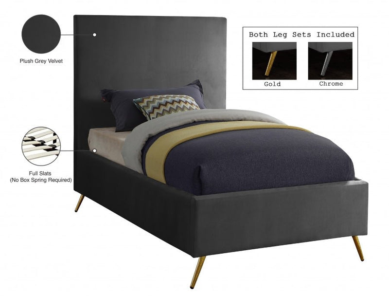 Jasmine Velvet Twin Bed Grey - Gate FurnitureTwin Bed