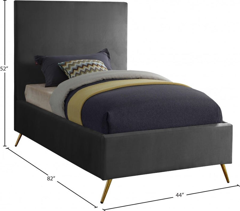 Jasmine Velvet Twin Bed Grey - Gate FurnitureTwin Bed