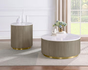 Jason 2-piece Round White Marble Coffee Table Set Greige - 711418-S2