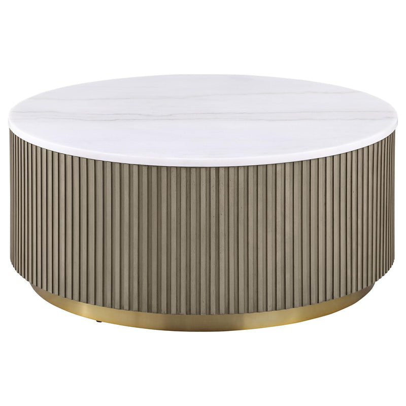 Jason 2-piece Round White Marble Coffee Table Set Greige - 711418-S2