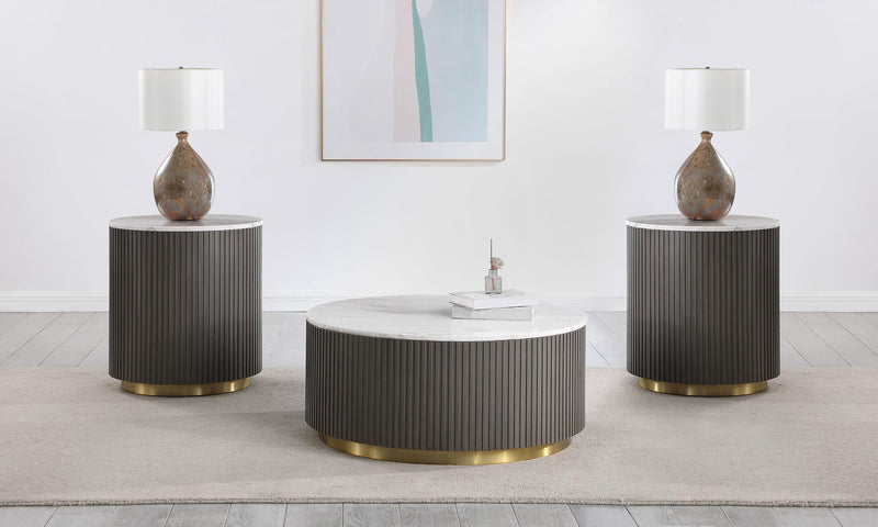 Jason 3-piece Round White Marble Coffee Table Set Charcoal - 710418-S3