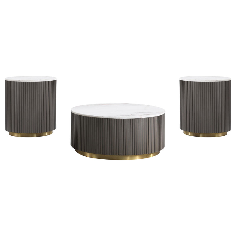 Jason 3-piece Round White Marble Coffee Table Set Charcoal - 710418-S3