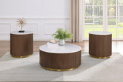 Jason 3-piece Round White Marble Coffee Table Set Honey Brown - 712418-S3