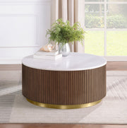 Jason Round White Marble Top Coffee Table Honey Brown - 712418