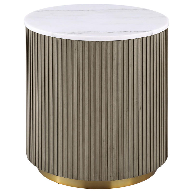 Jason Round White Marble Top Side End Table Greige - 711417