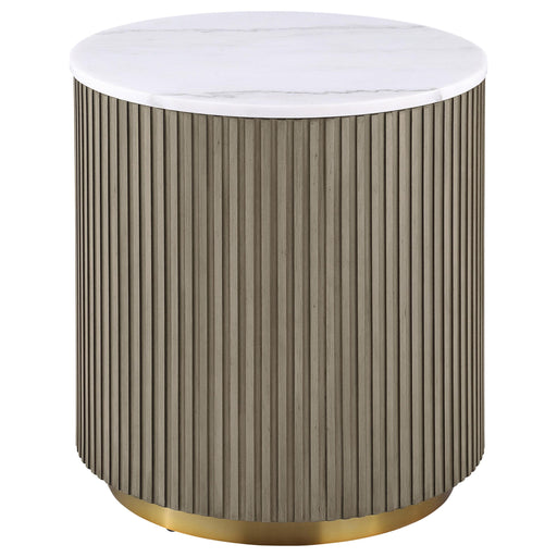 Jason Round White Marble Top Side End Table Greige - 711417