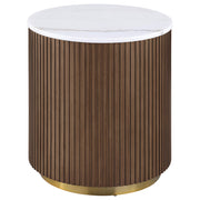 Jason Round White Marble Top Side End Table Honey Brown - 712417