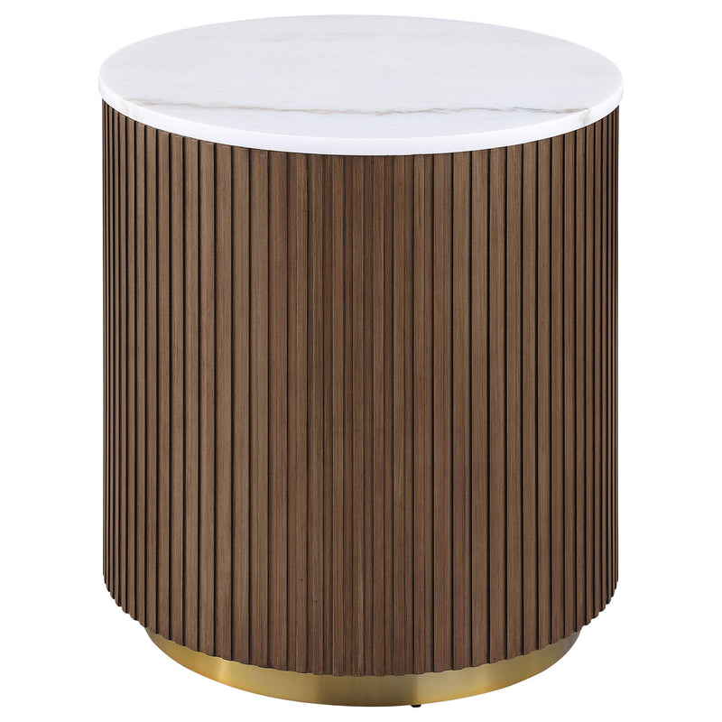 Jason Round White Marble Top Side End Table Honey Brown - 712417
