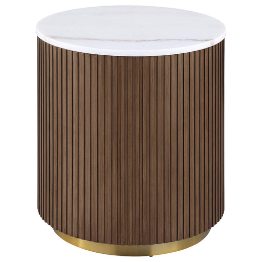 Jason Round White Marble Top Side End Table Honey Brown - 712417