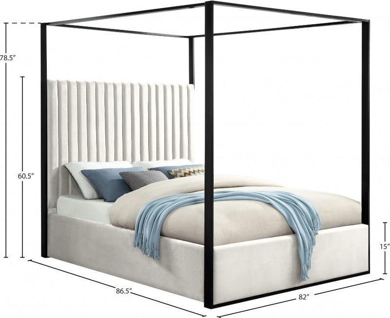 Jax Velvet King Bed Cream - Gate FurnitureKing Bed