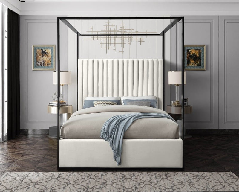 Jax Velvet King Bed Cream - Gate FurnitureKing Bed