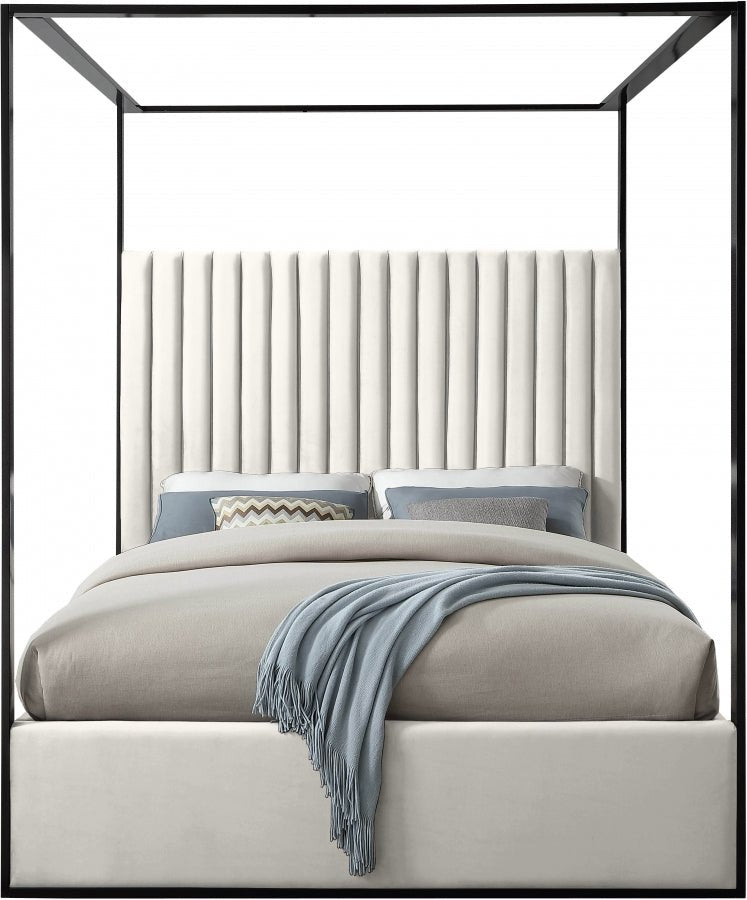 Jax Velvet King Bed Cream - Gate FurnitureKing Bed