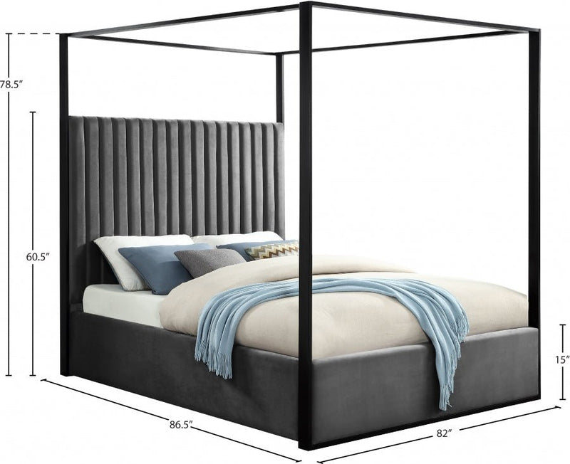 Jax Velvet King Bed Grey - Gate FurnitureKing Bed
