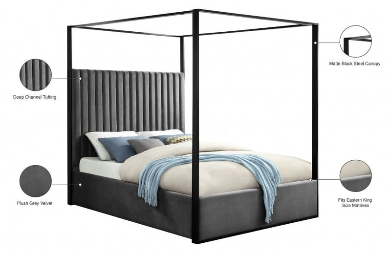 Jax Velvet King Bed Grey - Gate FurnitureKing Bed