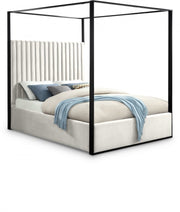 Jax Velvet Queen Bed Cream - Gate FurnitureQueen Bed