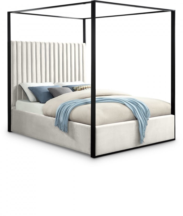 Jax Velvet Queen Bed Cream - Gate FurnitureQueen Bed