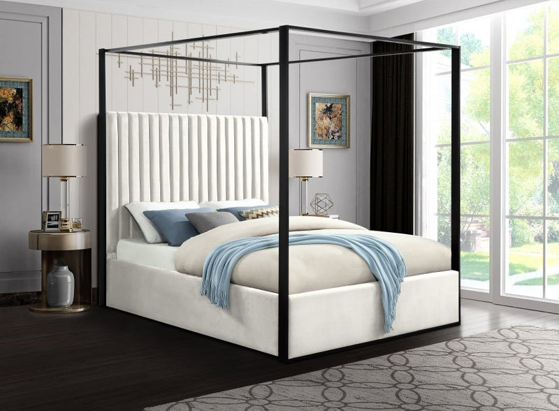 Jax Velvet Queen Bed Cream - Gate FurnitureQueen Bed