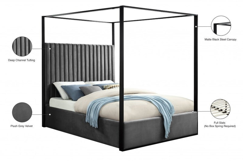 Jax Velvet Queen Bed Grey - Gate FurnitureQueen Bed