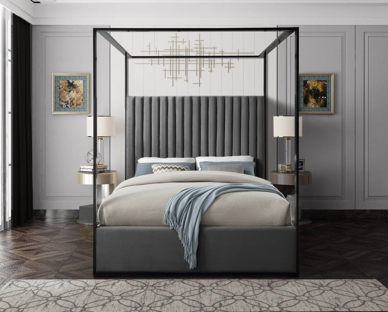 Jax Velvet Queen Bed Grey - Gate FurnitureQueen Bed