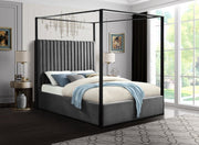 Jax Velvet Queen Bed Grey - Gate FurnitureQueen Bed