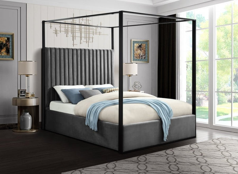 Jax Velvet Queen Bed Grey - Gate FurnitureQueen Bed