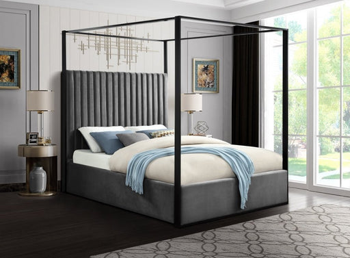 Jax Velvet Queen Bed Grey - Gate FurnitureQueen Bed