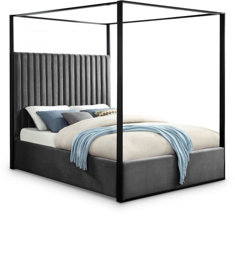 Jax Velvet Queen Bed Grey - Gate FurnitureQueen Bed